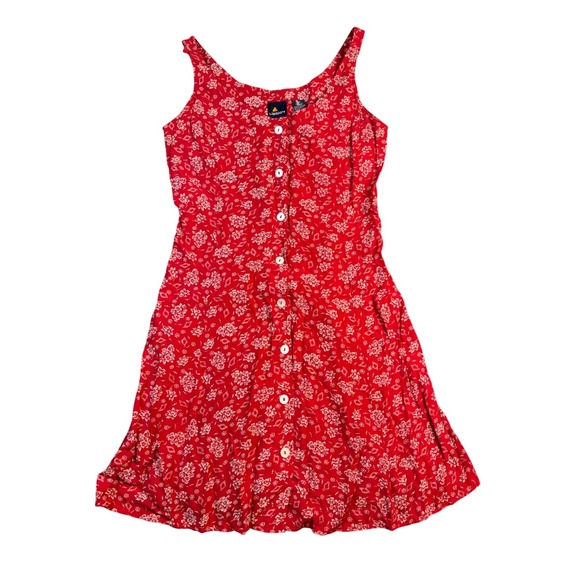 Vintage Lizsport Red Floral Rayon Button Front Sleeveless Sundress Summer Dress - Picture 1 of 8
